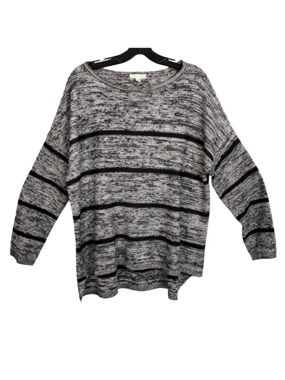 Eileen Fisher Organic Linen Gray Black Stripe Boxy Oversized Sweater Medium